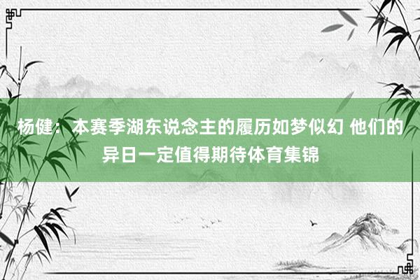 杨健：本赛季湖东说念主的履历如梦似幻 他们的异日一定值得期待体育集锦